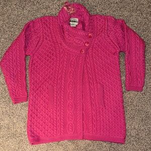 Aran Crafts 100% Merino Wool 3-Button Womens Cardigan PrettyinPink - Large NEW